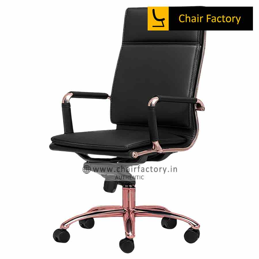 James Double Cushion Rose Gold High Back 100% Genuine Leather Office Modern Chairs